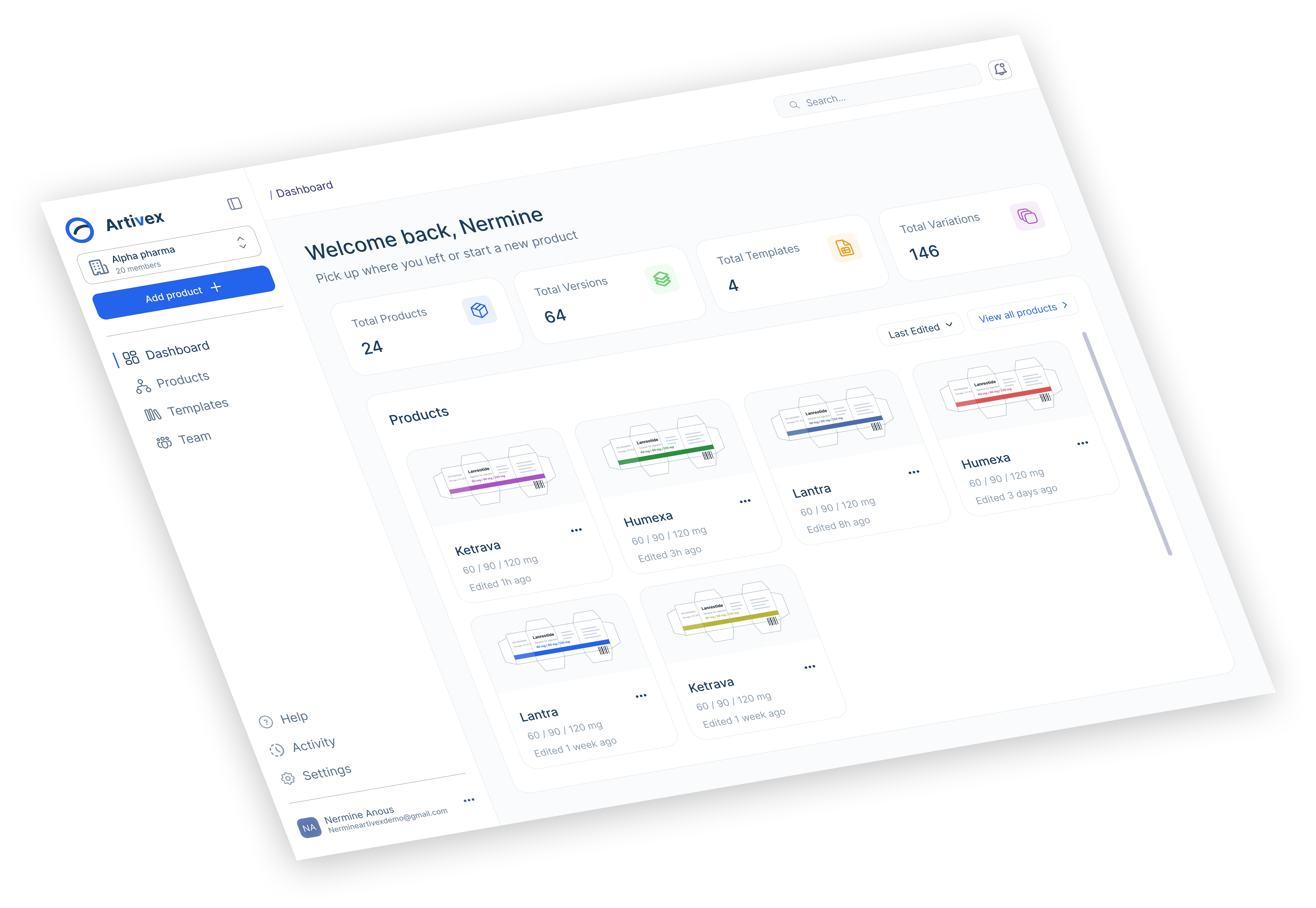 Artivex dashboard