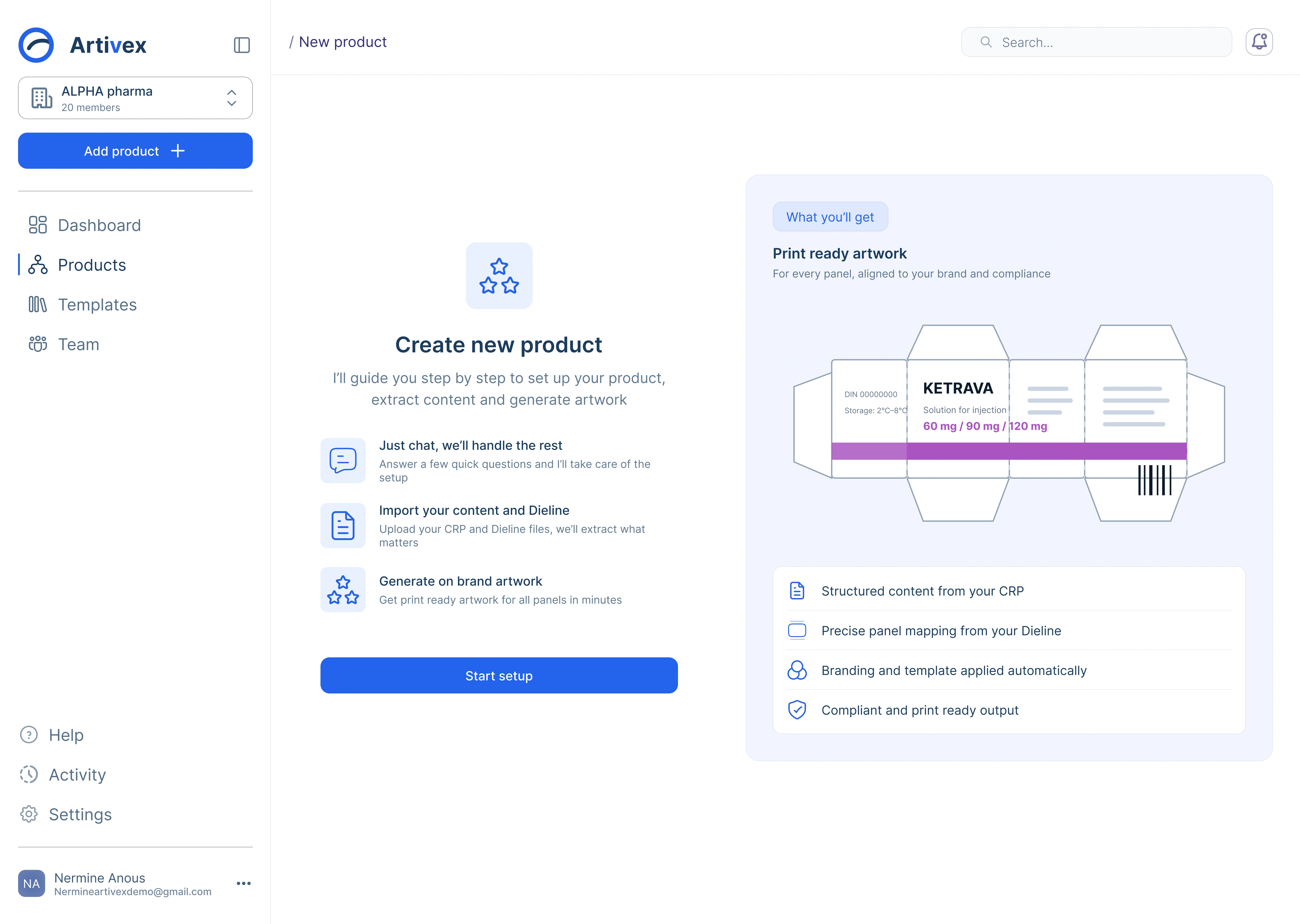 Artivex product screen 13